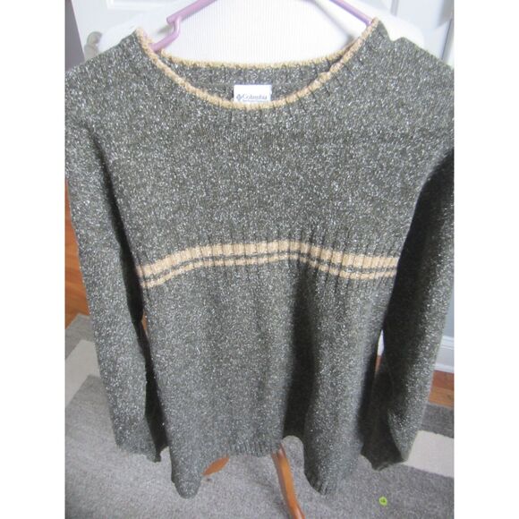 COLUMBIA MENS GRAY CREWNECK SWEATER WITH BEIGE STRIPING  XL - Picture 1 of 4